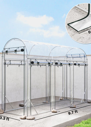 Walk-in Tunnel Greenhouse, Hoop House Greenhouse with 8 Roll-Up Doors, 10' x 3' x 6.5', Clear
