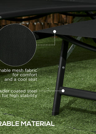 Chaise Lounge Outdoor, 2 Piece Lounge Chair with Wheels, Tanning Chair with 5 Adjustable Positions for Patio, Beach, Yard, Pool, Black