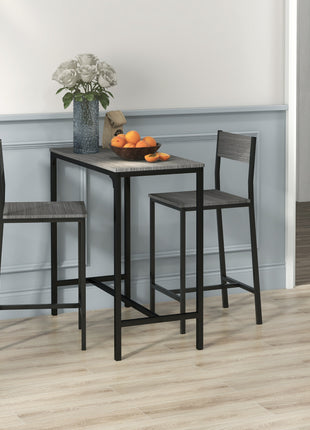 3 Piece Bar Table and Chairs, Industrial Dining Table Set for 2, Counter Height Kitchen Table with Bar stools, Breakfast Table Set for 2 for Small Space, Gray