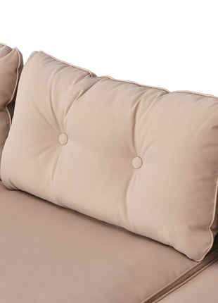 3 Piece Patio Furniture Set, Rattan Outdoor Sofa Set with Chaise Lounge & Loveseat, Soft Cushions, Tempered Glass Table, L-Shaped Sectional Couch, Beige