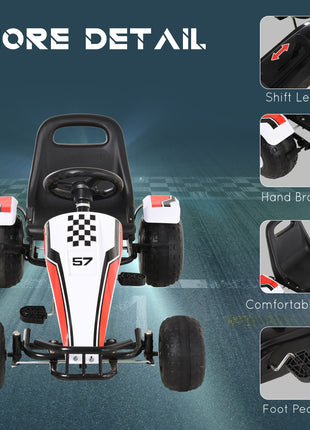 Pedal Go Kart Children Ride on Car Racing Style with Adjustable Seat, Plastic Wheels, Handbrake and Shift Lever, White