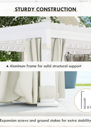 12' x 19' Aluminum Pergola with Adjustable Louvered, Outdoor Pergola with Curtains and Netting, Cream White