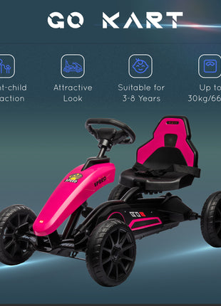Kids Pedal Go Kart w/ Swing Axle, Shock-Absorbing Wheels, Pink