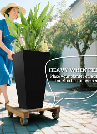 Tall Planters for Outdoor Plants Set of 3, 28 In Taper Planters with Drainage Holes, Indoor Grande Plant Pots, Front Porch Decor, Black