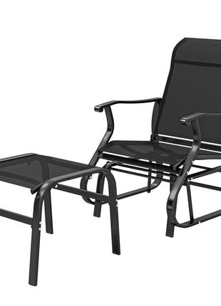Outdoor Glider with Ottoman, Patio Glider Chair Set with High Back, Wide Seat for Porch, Garden, Backyard, Black