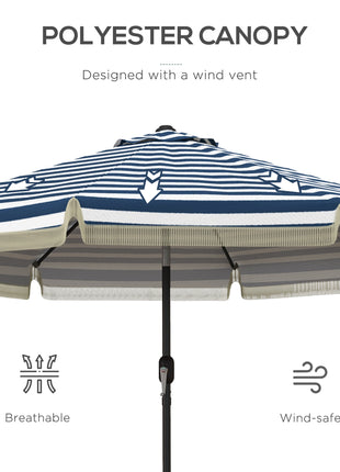 9ft Patio Umbrella Outdoor Table Umbrella w/ Tilt, Crank, Ruffled, 8 Ribs for Garden, Deck, Pool, Blue Stripe