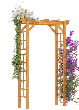 7' Wood Steel Outdoor Garden Arched Trellis Arbor with Natural Fir Wood & Side Panel for Climbing Vines, Orange