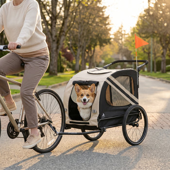 2-in-1 Pet Bike Trailer for Small Medium Dogs, Road-Visibility Dog Stroller Bicycle Carrier, Weather-Strong Bike Wagon Trailer Sidecar Attachment, White