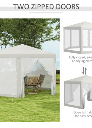 13' x 11' Outdoor Party Tent, Hexagon Sun Shade Shelter Canopy w/ Protective Mesh Sidewalls, Ropes & Stakes, Cream