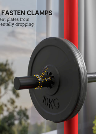 2 Inch Weight Plate Rack, Plate Rack Holder for Olympic Weight Plates and Bars, with 4 Transport Wheels and 6 Fasten Clamps, 440 lbs. Capacity, Red