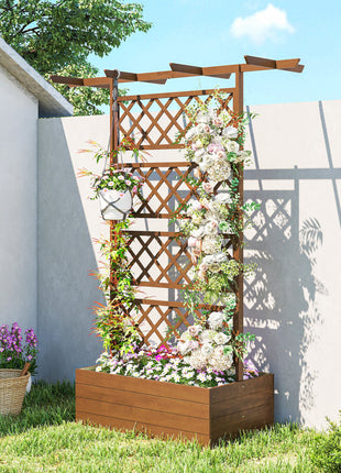 Wooden Trellis Planter Box, Raised Garden Bed to Grow Vegetables, Herbs and Flowers