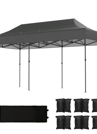 10 x 20 ft Pop Up Canopy Tent, Heavy Duty UPF50+ Outdoor Portable Instant Canopy Shelter with Wheeled Bag, Dark Gray