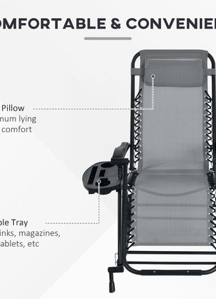 2 Outdoor Rocking Chairs Foldable Reclining Zero Gravity Lounge Rockers w/ Pillow Cup & Phone Holder, Gray