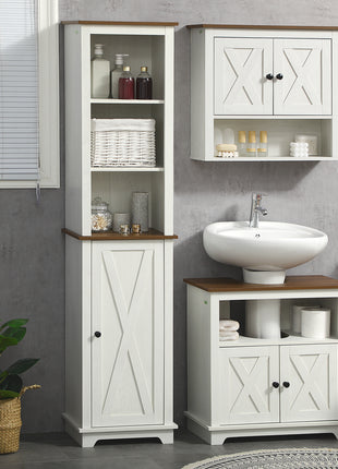 Farmhouse Bathroom Cabinet, Tall Storage Cabinet with Door and Adjustable Shelves, 15.5" x 11.75" x 63", White