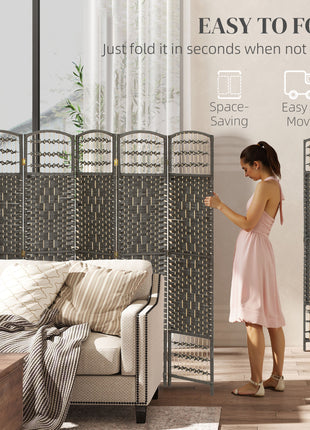 8 Panel Folding Room Divider Portable Privacy Screen Wave Fiber Room Partition for Home Office Dark Gray