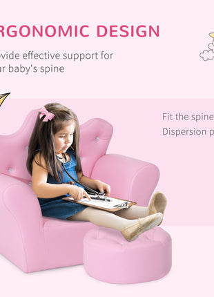 Kids Sofa Set with Footstool, Princess Sofa with Diamond Decoration
