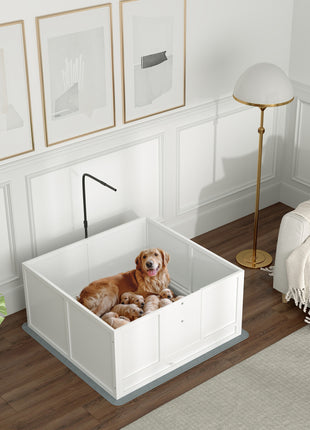 Whelping Box for Puppies with Pee Pad, Pig Rail, Adjustable Door for Small, Medium & Large Breed Dogs Birth, 41" x 39"