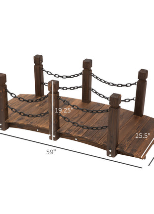 5 ft Wooden Garden Bridge Arc Footbridge with Metal Chain Railings & Solid Fir Construction, Carbonized