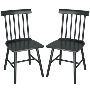 Dining Chairs Set of 2, Farmhouse Wood Kitchen Chairs with Rubber Wood Frame, Spindle Back for Dining Room, Black