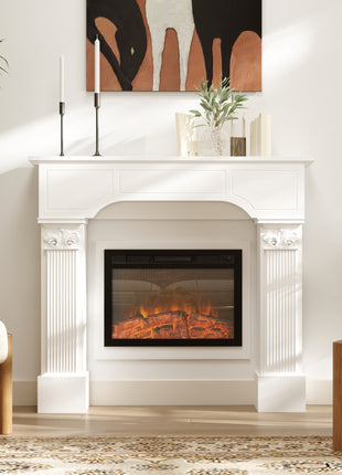 Baroque Fireplace Mantle, Freestanding Fireplace Surround for Electric Fireplaces, 43.3" W x 42.8" H, White