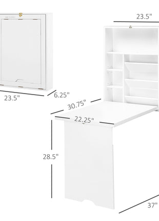 Wall Mounted Fold Out Convertible Desk, Multi-Function Floating Desk with Storage Shelf for Home Office, White