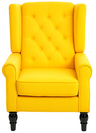 Wingback Accent Chair for Living Room, Button-Tufted Lounge Chair with Round Armrests and Wood Legs, Yellow