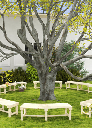 Wooden Garden Bench, Semicircular Round Outdoor Tree Bench, Wrap Around Park Bench for Yard, Patio, Deck, Lawn, Natural