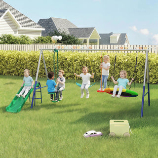 5-in-1 Kids Swing Set with Slide, Swings and Glider for Backyard, 770lbs Capacity, for Ages 3-8, Mixed Color