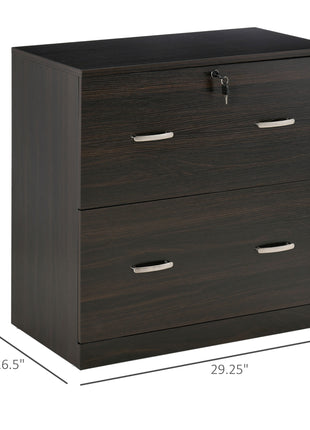 2-Drawer File Cabinet with Lock and Keys, Lateral Storage Filing Cabinet with Hanging Bar for Letter Size, Home Office, Walnut