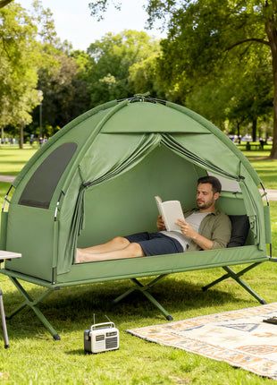 Camping Tent Cot, Single Person Folding Cot Combo, Off-Ground Tent, Covered Outdoor Bed with Carry Bag for Hiking, Camping