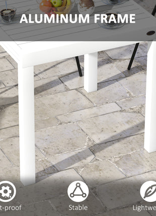 Expandable Patio Table, Outdoor Dining Table for 4-6 with Aluminum Frame for Garden, Lawn, Balcony Terrace, White