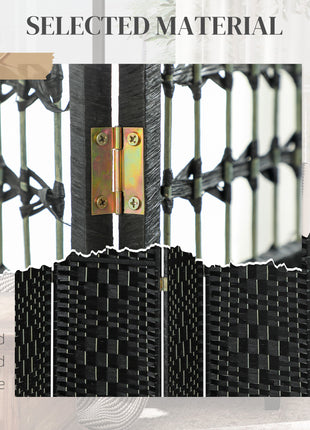 8 Panel Folding Room Divider Portable Privacy Screen Wave Fiber Room Partition for Home Office Black