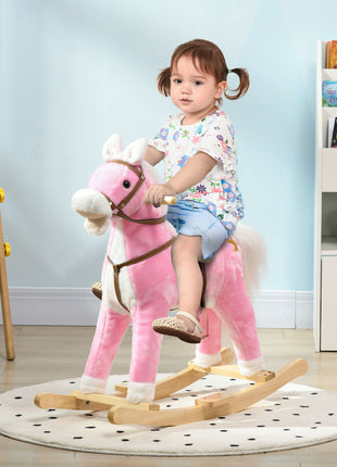 Rocking Horse Toddler Ride On Horse with Sound Saddle, Pink