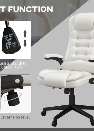 Massage Office Chair, Heated Reclining Computer Chair with 6 Vibration Points, Armrest and Remote, White