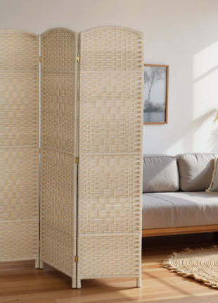 Folding Room Divider Screen 3 Panel 6' Tall Privacy Screen Freestanding Wood Partition for Home Office, Washed Oak