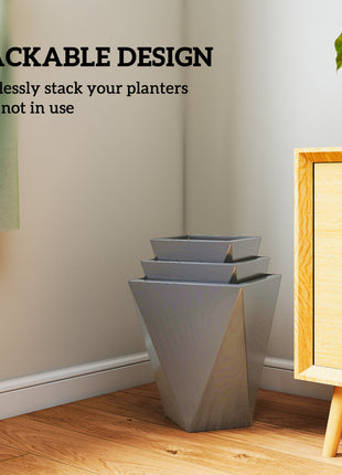 Indoor Outdoor Planters Set of 3 MgO Tall Planters Stackable Flower Pots with Drainage Holes for Garden, Balcony, Gray