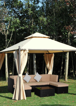 10' x 10' Steel Outdoor Patio Gazebo with Polyester Privacy Curtains, Two-Tier Roof for Air, Large Design