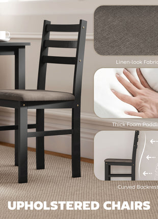5-Piece Small Kitchen Table Set for 4, Farmhouse Dining Table Set with Upholstered Chairs and Rubber Wood Legs, Black