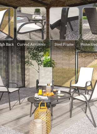 Set of 4 Outdoor Dining Chairs, Stackable Patio Chairs with High Back, Breathable Mesh Seat for Garden Lawn, Beige