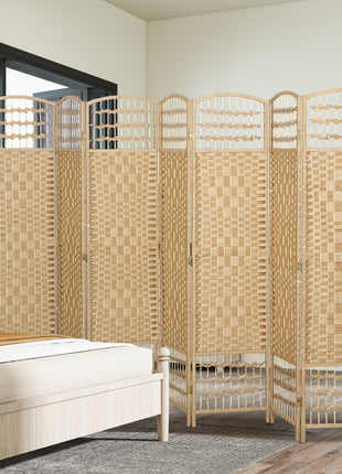 8 Panel Folding Room Divider Portable Privacy Screen Wave Fiber Room Partition for Home Office Natural