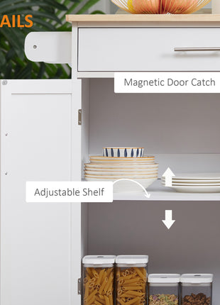 Kitchen Island Cart, Rolling Island Table with Solid Wood Top, Trolley Cart with Drawer, Storage Cabinet & Towel Rack, White