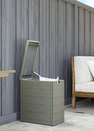 17-Gallon Small Deck Box, Wicker Outdoor Storage Box with Acacia Wood Top for Patio Cushions and Garden Tools, Gray