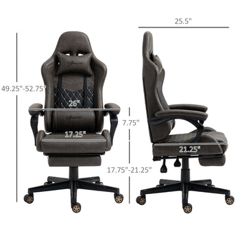 Racing Gaming Chair,  PU Leather Gamer Chair with High Back, Footrest, Lumbar Support, Adjustable Height, Brown