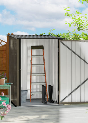 Outdoor 3.3' x 3.4' Lean-to Garden Storage Shed, Galvanized Steel Tool House with Lockable Door for Patio, Brown
