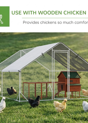 10' x 13' x 6.5' Metal Frame Chicken Run, Outdoor Hen House with Cover & Lockable Door