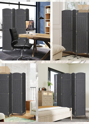 Folding Room Divider Screen 4 Panel 5.6 ' Tall Privacy Screen Freestanding Room Partition for Home Office, Charcoal Gray