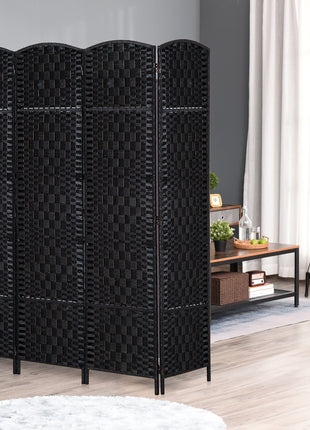 Room Divider 4 Panel, 6FT Tall Folding Privacy Screen, Freestanding Hand-Woven Partition for Room Separation with 360° Hinges, Paper Rope Diamond Weave, Black
