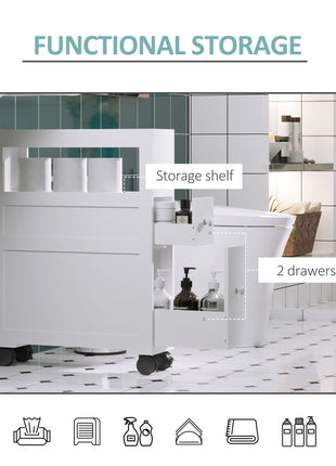 6.25" x 20.5" x 28.25" Wood Rolling Narrow Bathroom Side Storage Cabinet - White