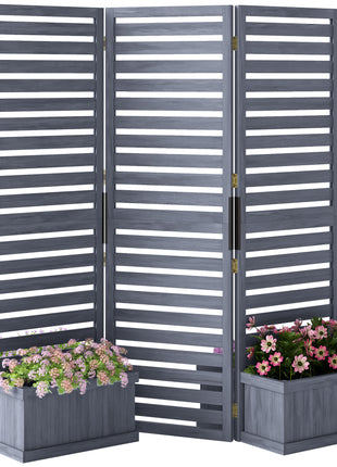 Wood Privacy Screen w/ 4 Planter Box, Raised Bed w/ 3 Panels & Drainage Holes