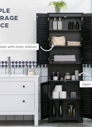 Tall Narrow Bathroom Storage Cabinet with Doors and Shelf Adjustability, Freestanding Linen Cabinet with 2 Cabinets and Countertop, Black
